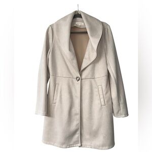 Anthropologie Solitaire Sz L Ivory Suede-Like Shawl Collar Duster Spring Trench